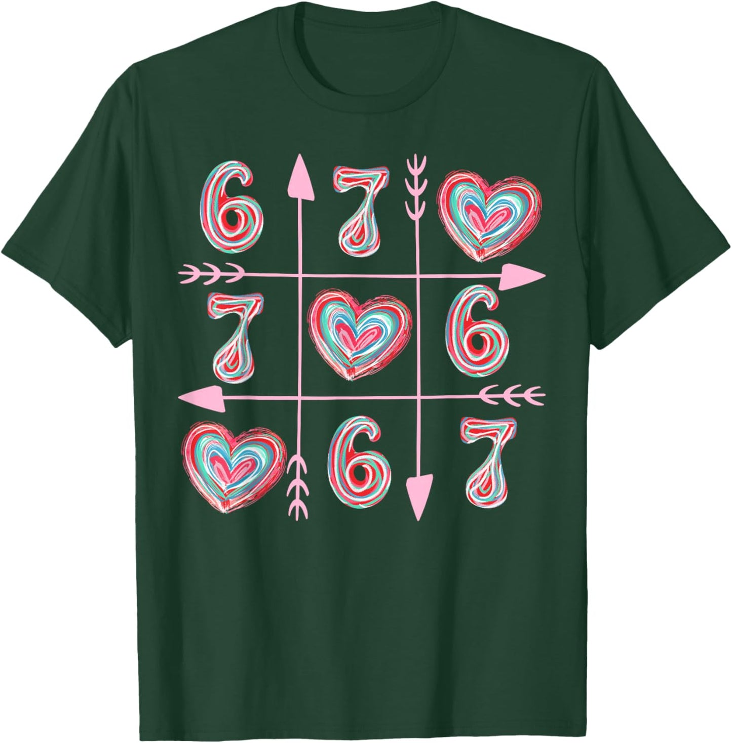 Valentine Six Seven 67 Meme Heart Boy Girl Colorful T-Shirt - T-Shirt | Forest