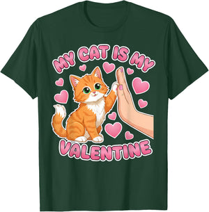 My Cat is My Valentine Cute Cat Heart Valentines Day Lovers T-Shirt - T-Shirt | Forest