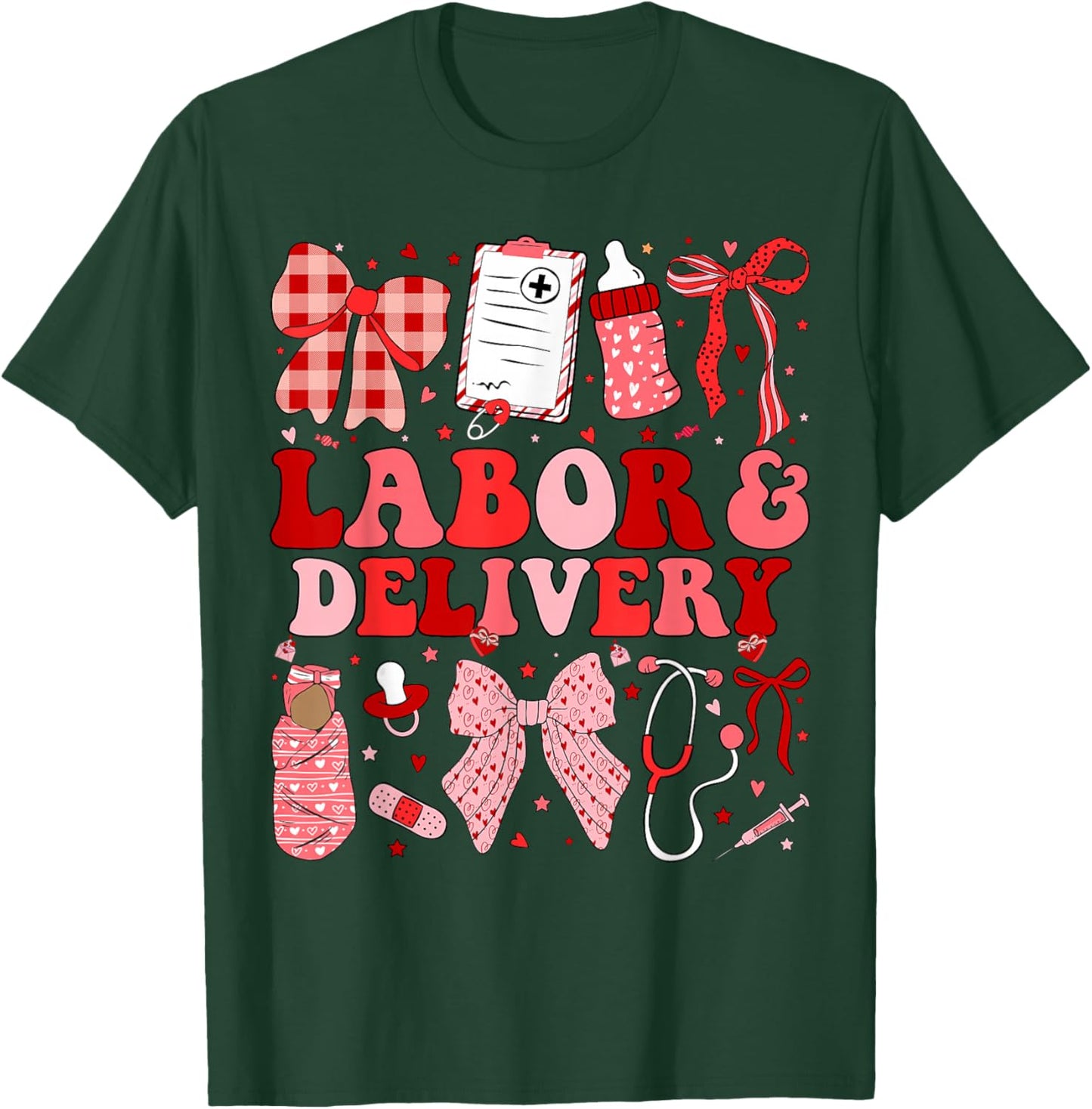 Labor and Delivery Nurse Coquette L&D Nurse Valentines T-Shirt - T-Shirt | Forest