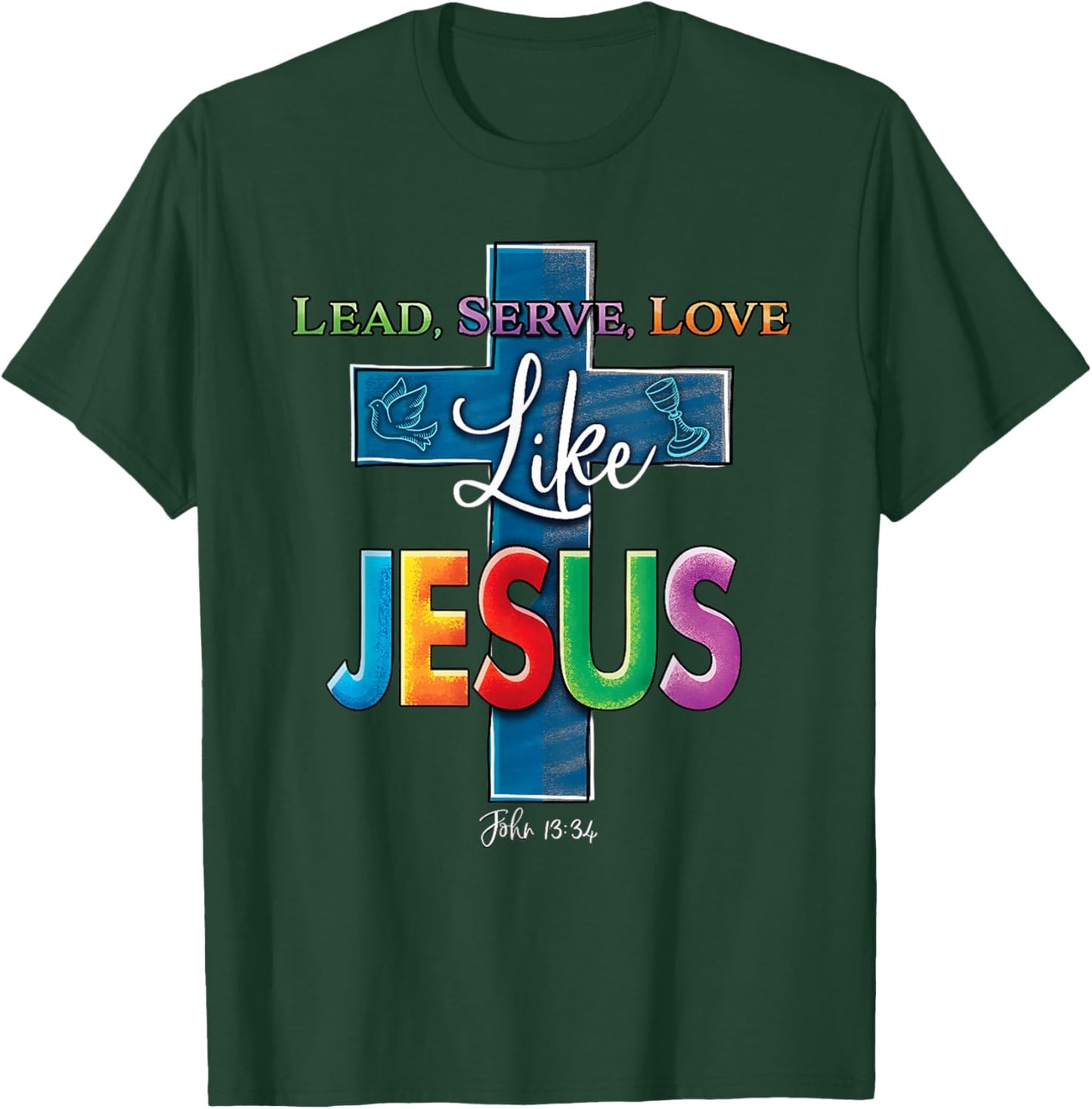Lead Serve Love Like Jesus Catholic School Week Teacher Kids T-Shirt - T-Shirt | Forest