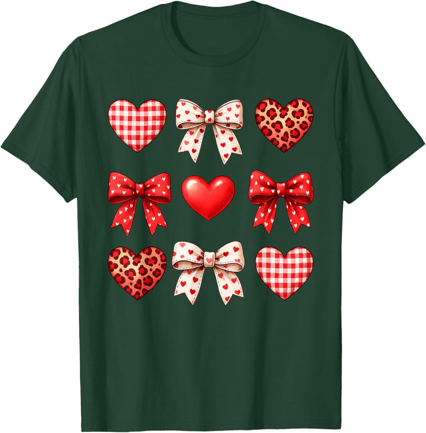 Cute Girls Women Valentines Heart Coquette Bow Kids Teens T-Shirt - T-Shirt | Forest