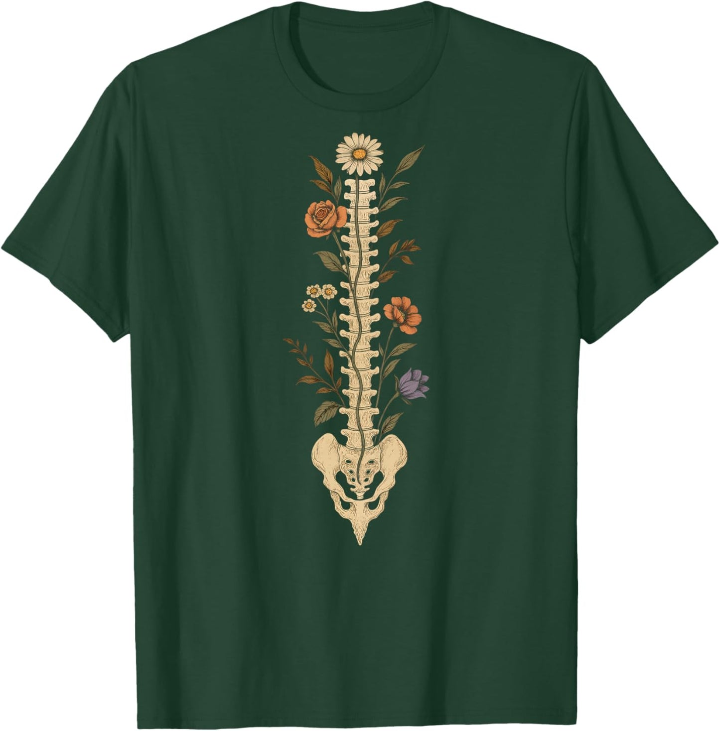 Floral Spine Skeleton Chiropractor Funny Halloween T-Shirt - T-Shirt | Forest