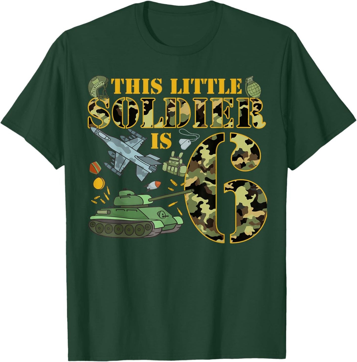 6 Years Old Soldier Birthday Boy 6th Birthday Camo T-Shirt - T-Shirt | Forest