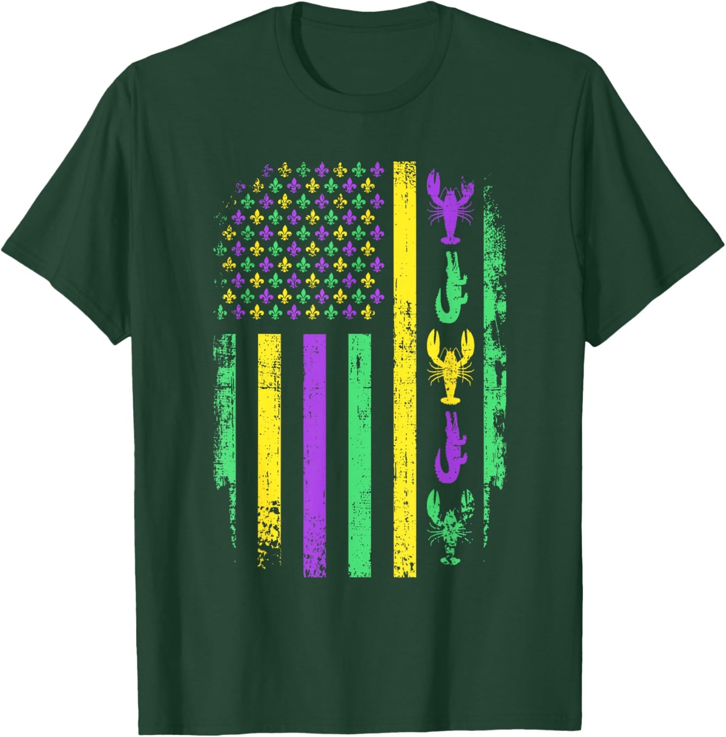 Carnival Mardi Gras American Flag Crawfish Alligator Parade T-Shirt - T-Shirt | Forest