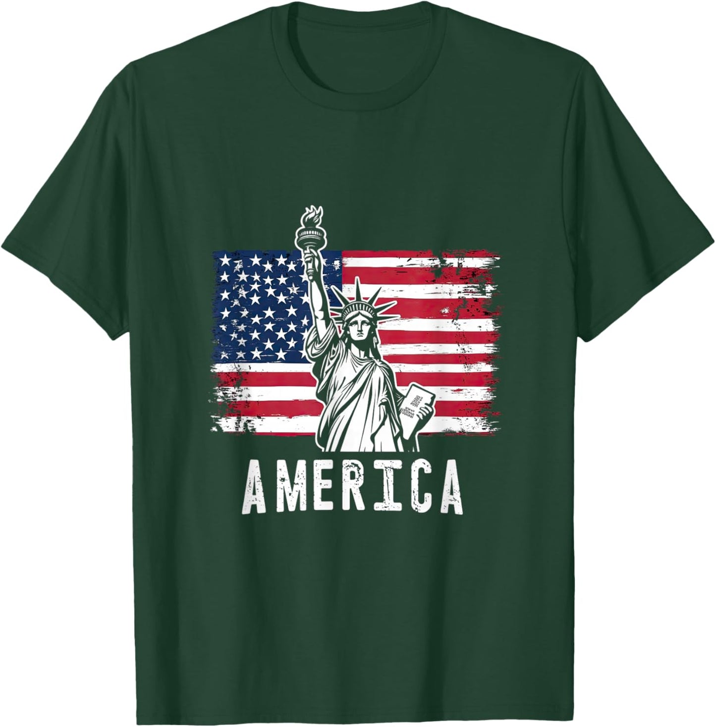 America Flag with Statue of Liberty Vintage Art T-Shirt - T-Shirt | Forest