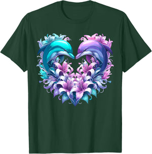 Dolphin Floral Ocean Animal T-Shirt - T-Shirt | Forest