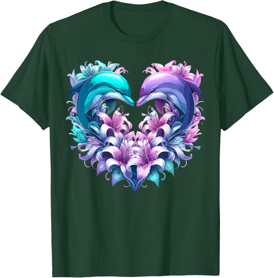 Dolphin Floral Ocean Animal T-Shirt - T-Shirt | Forest