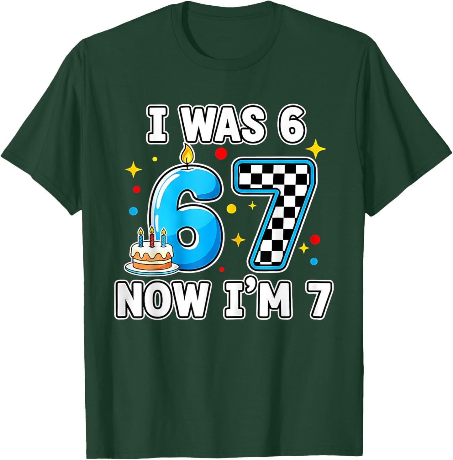 7 Years Old 7th Birthday Checkered I was 6 Now Im 7 Birthday T-Shirt - T-Shirt | Forest