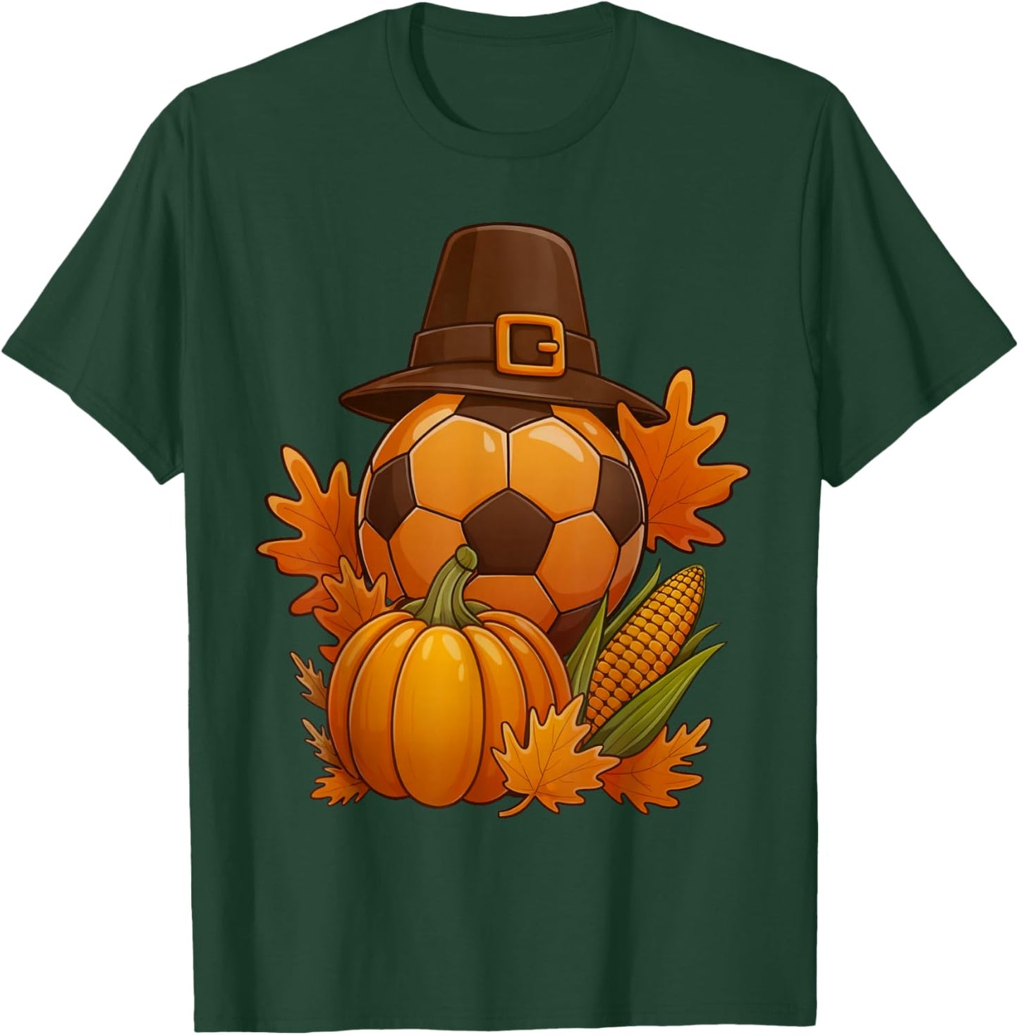 Thanksgiving Soccer Pumpkin Fall Leaves Autumn Harvest T-Shirt - T-Shirt | Forest