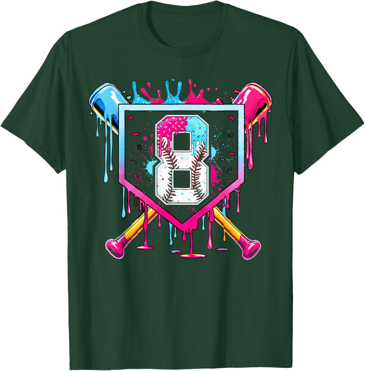 8th Birthday Boys Baseball Ice Cream Drip Boys Baseball T-Shirt - T-Shirt | Forest