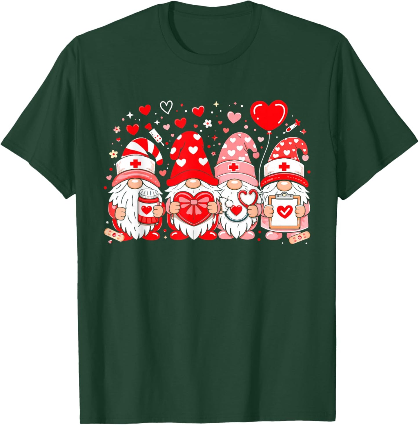 Cute Nurse RN ICU ER Gnomes Valentine Day Medical Worker T-Shirt - T-Shirt | Forest