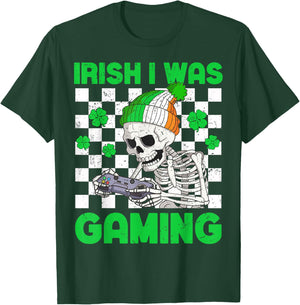Irish I was Gaming Boys St Patricks Day Skeleton Gamer T-Shirt - T-Shirt | Forest