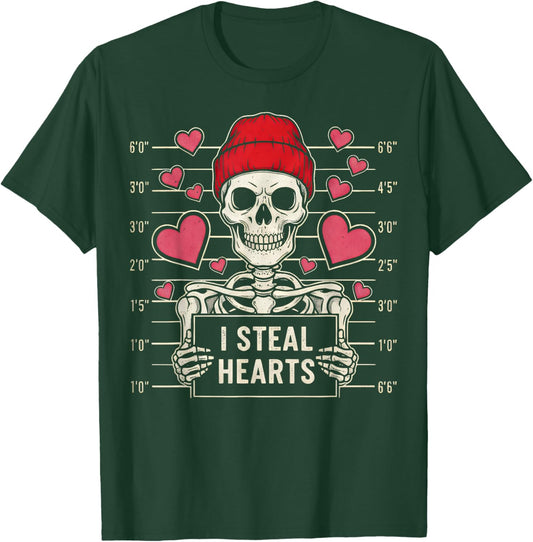 I Steal Hearts Skeleton Retro Skull Heart Funny Valentines T-Shirt - T-Shirt | Forest