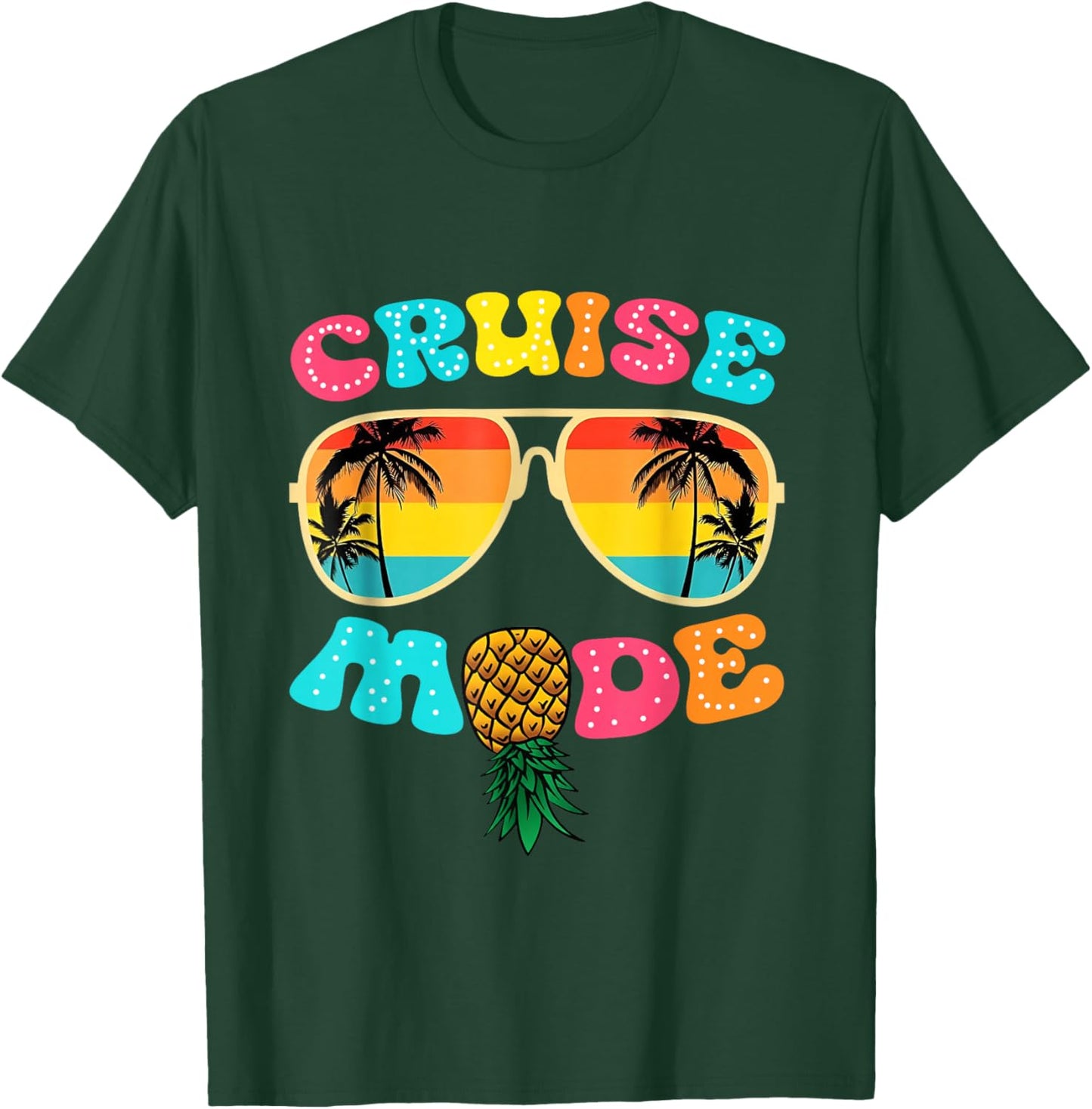 Colorful Pineapple Cruise Mode Retro Vacation Design T-Shirt - T-Shirt | Forest