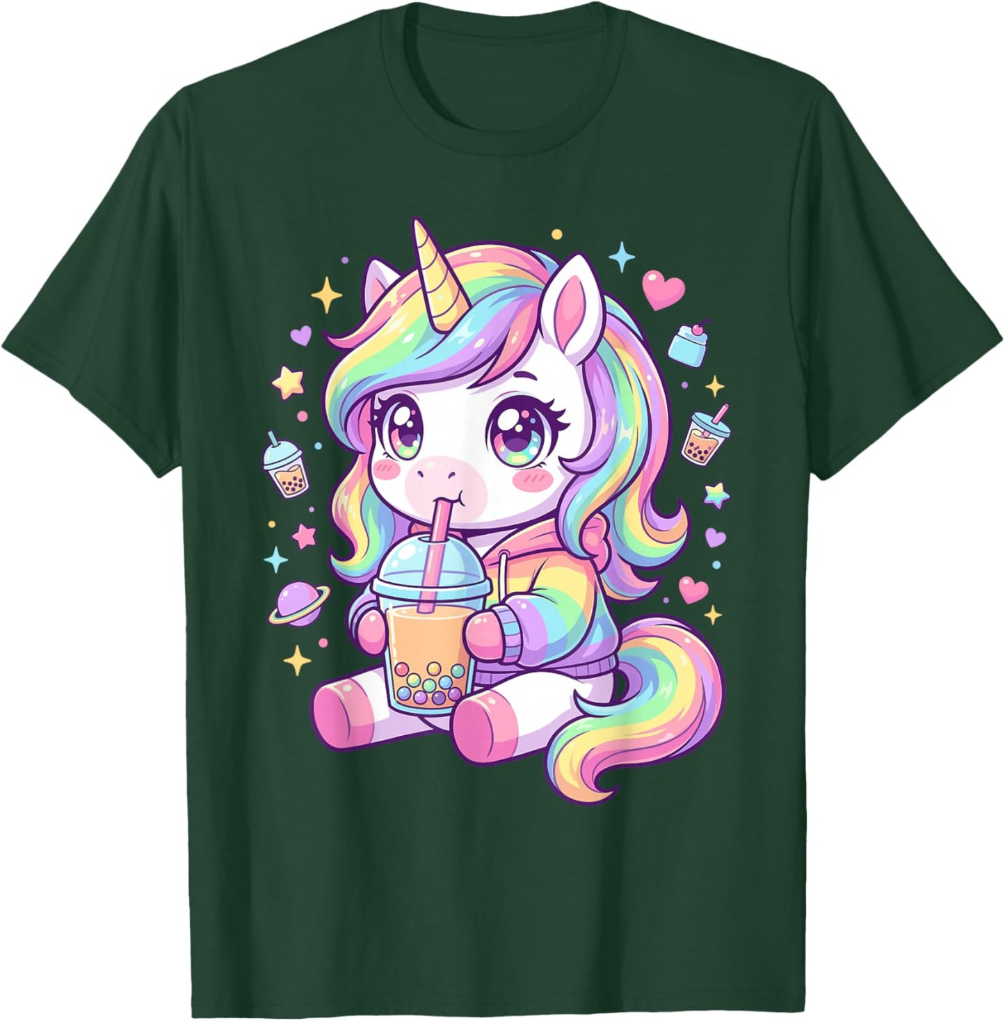 Adorable Pastel Unicorn Drinking Boba Art Kawaii Pony T-Shirt - T-Shirt | Forest