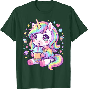 Adorable Pastel Unicorn Drinking Boba Art Kawaii Pony T-Shirt - T-Shirt | Forest