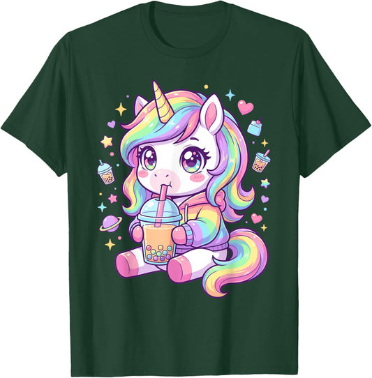Adorable Pastel Unicorn Drinking Boba Art Kawaii Pony T-Shirt - T-Shirt | Forest