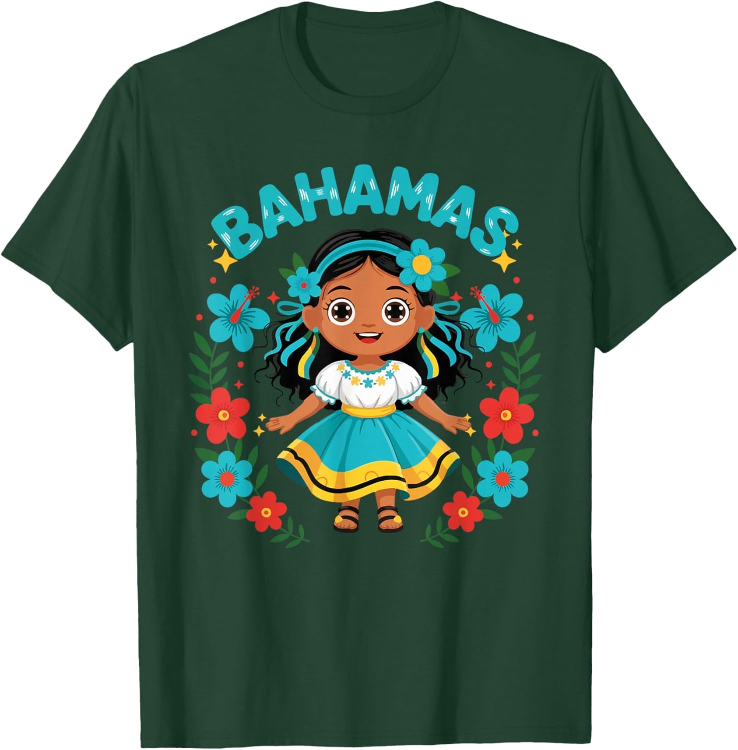Bahamas Bahamian Girl Traditional Dress Flowers T-Shirt - T-Shirt | Forest