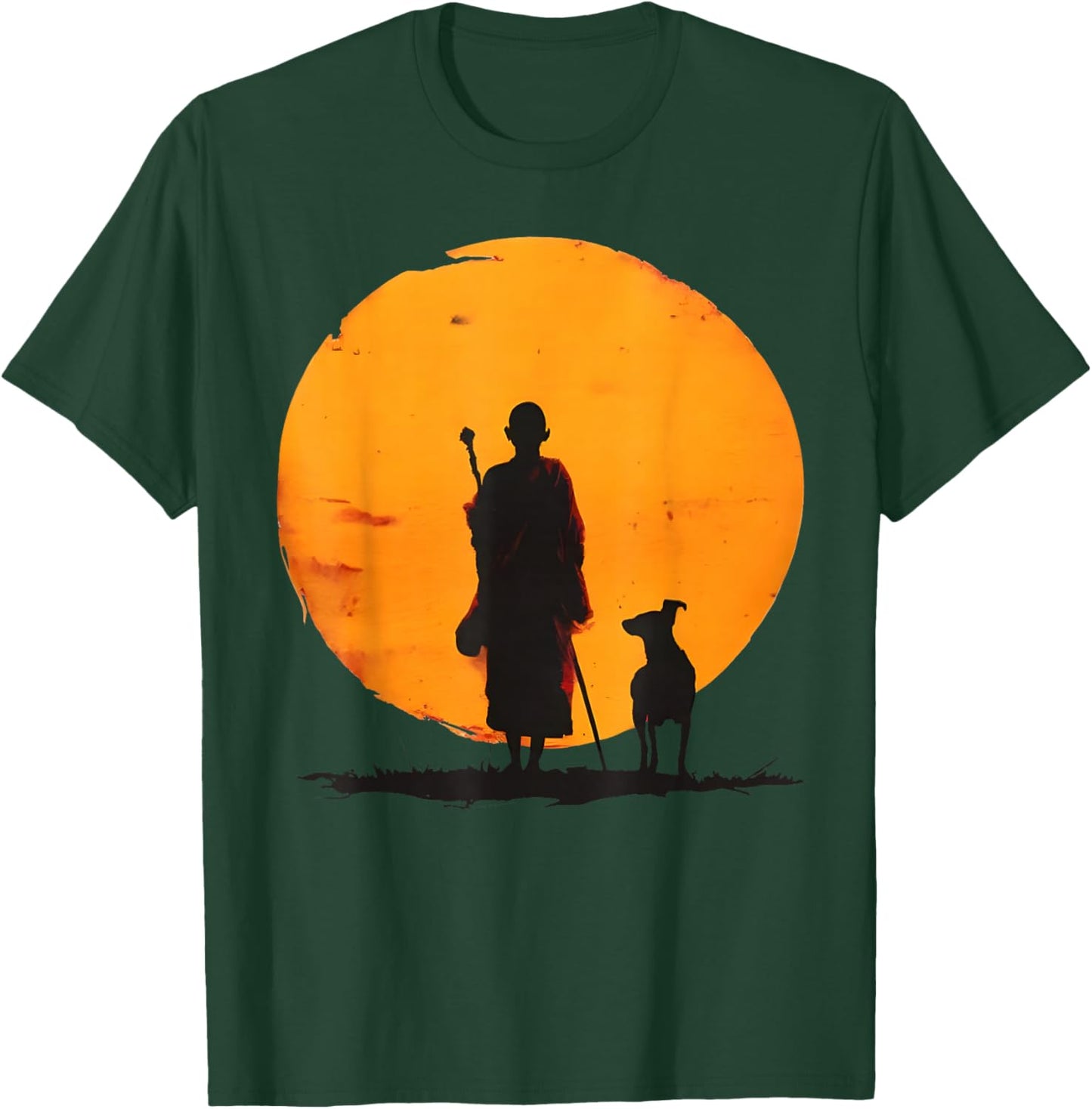 Peace Walking Monks and Dog Minimalist Zen Art T-Shirt - T-Shirt | Forest