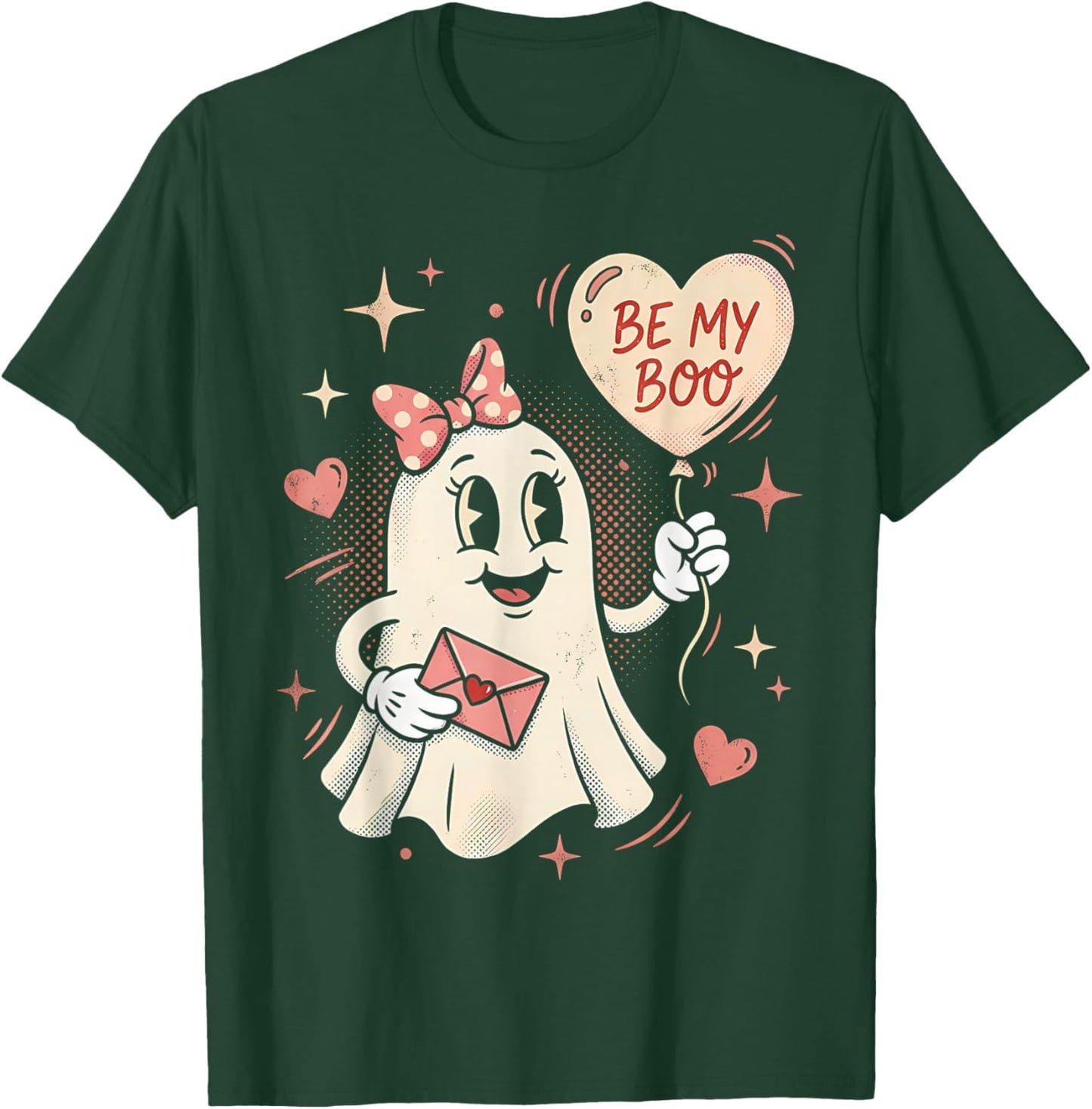 Be My Boo Ghost Heart Balloon Valentine Love Letter T-Shirt - T-Shirt | Forest