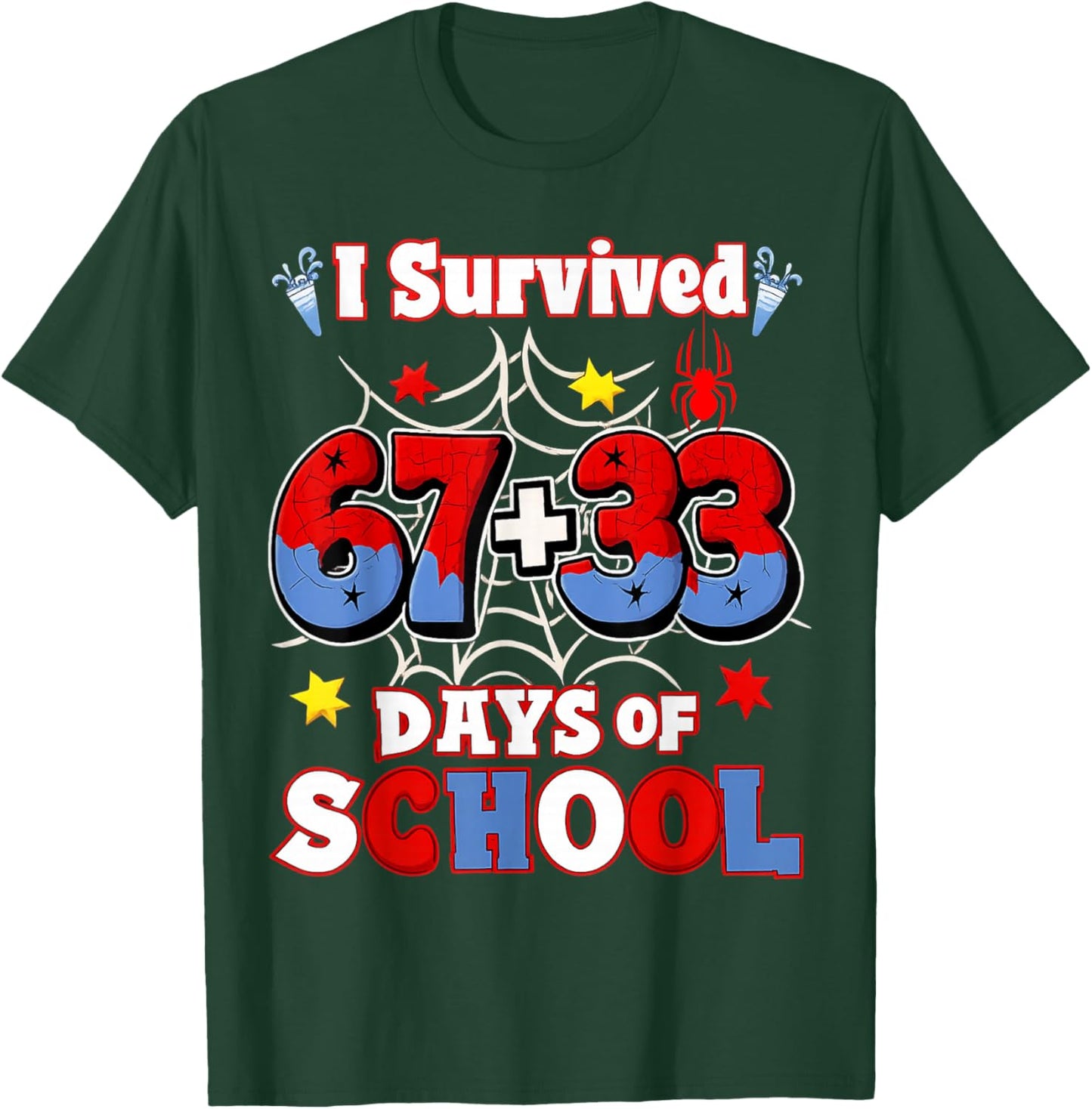 Spider Happy 100th Day of School I Survived 100 Days 67 Meme T-Shirt - T-Shirt | Forest