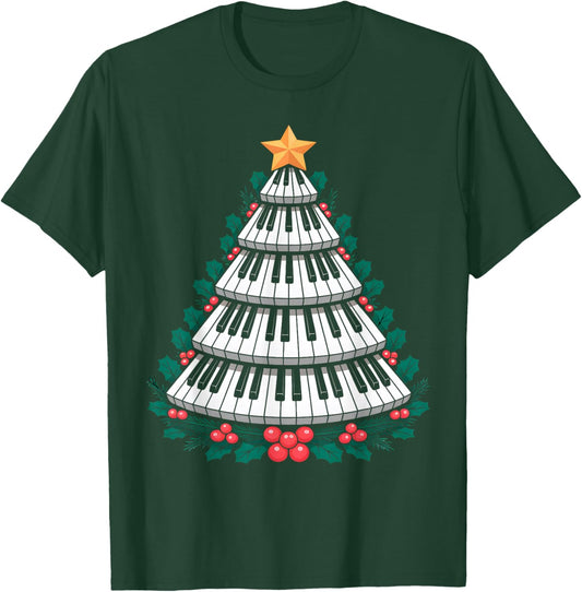 Christmas Piano Keyboard Tree Musician T-Shirt - T-Shirt | Forest