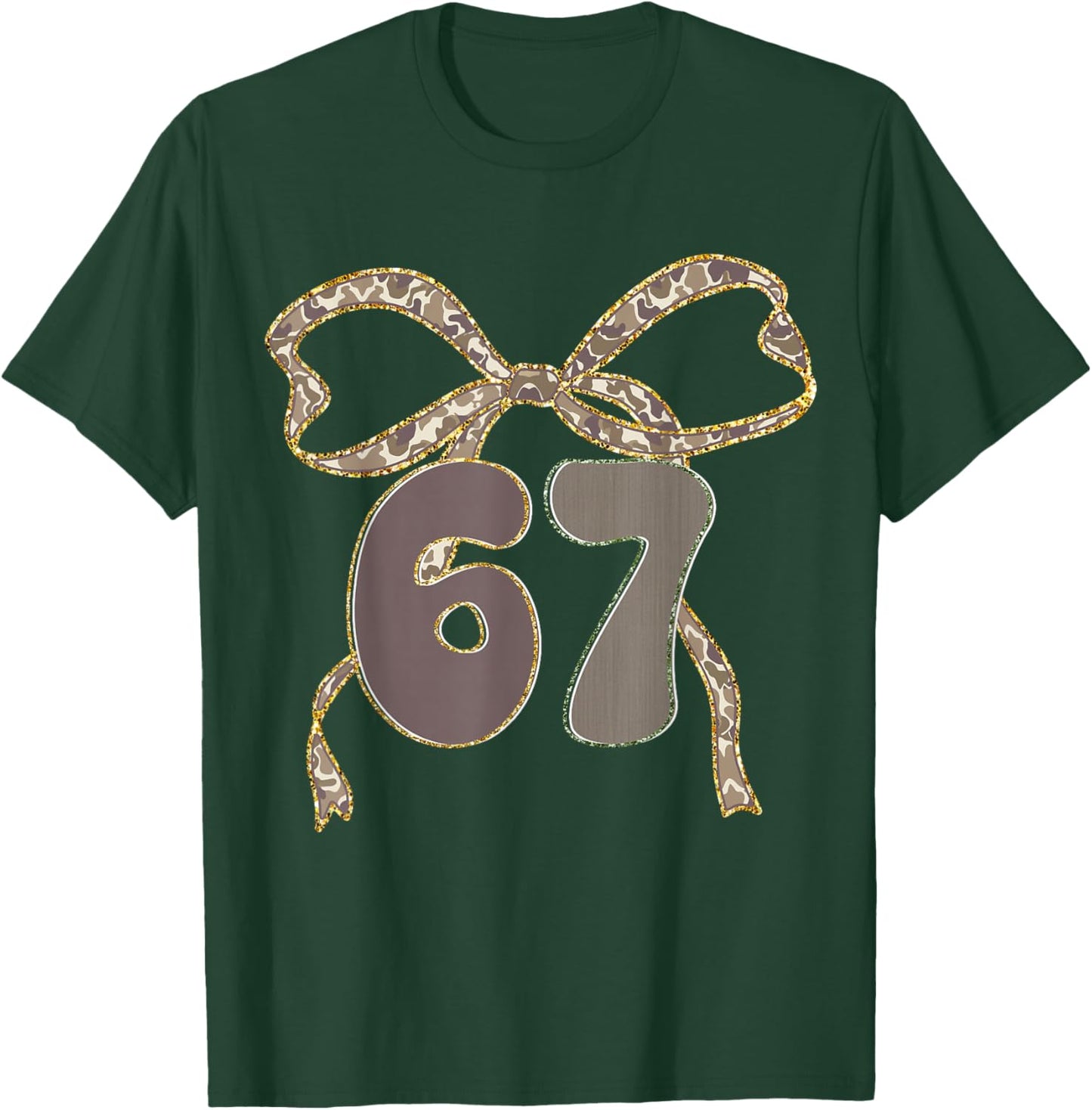 Six Seven Coquette Girl Bow Camo Meme 67 Funny Number Slang T-Shirt - T-Shirt | Forest
