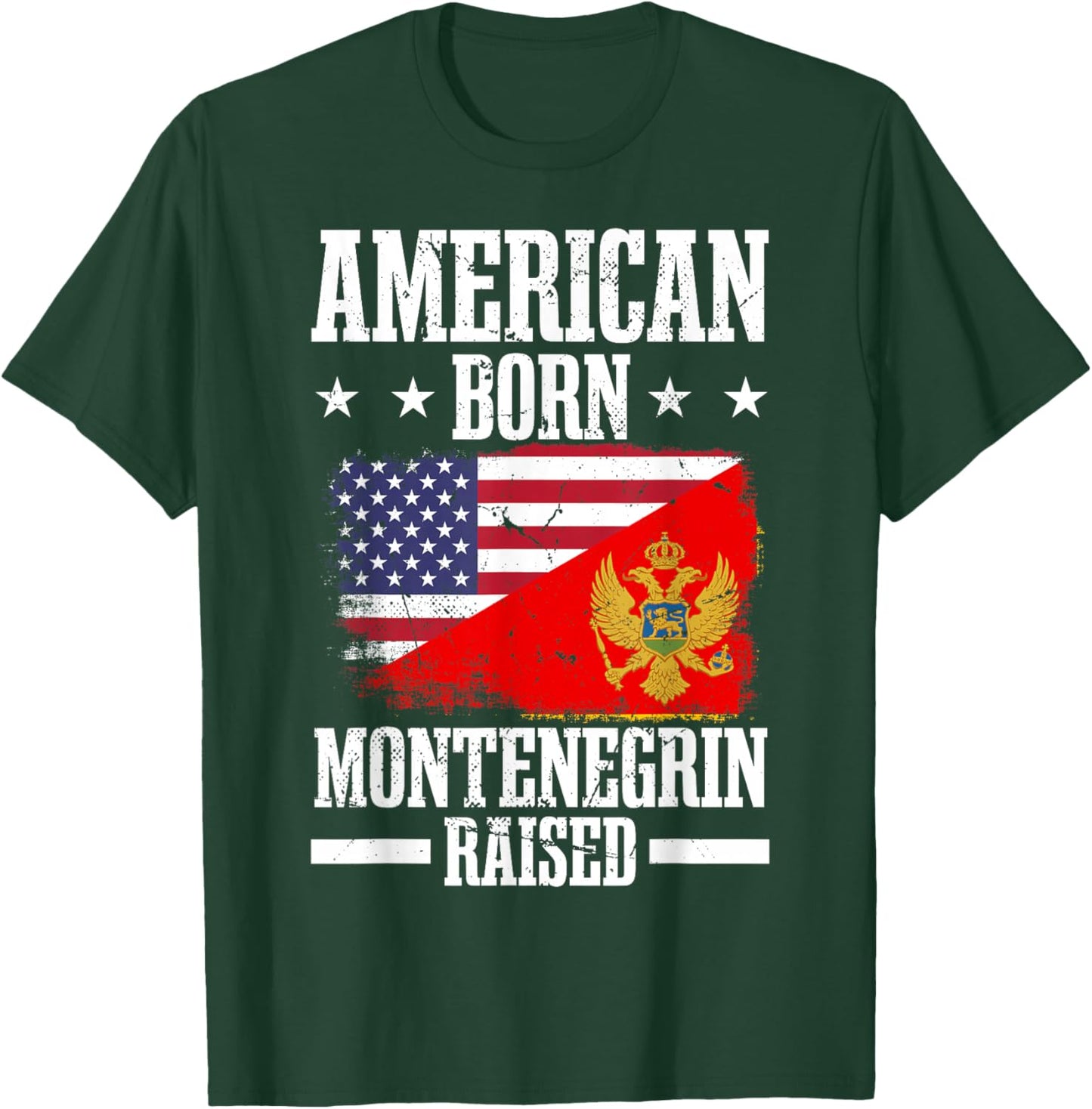 Montenegro Half American Flag Montenegrin Roots T-Shirt - T-Shirt | Forest