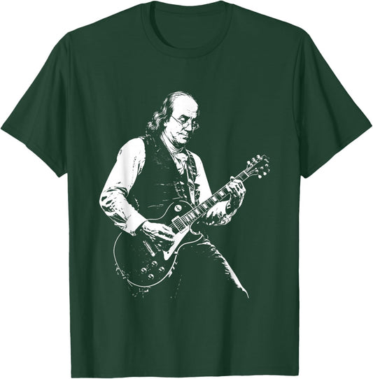 Ben Franklin Playing Guitar Retro Vintage T-Shirt - T-Shirt | Forest