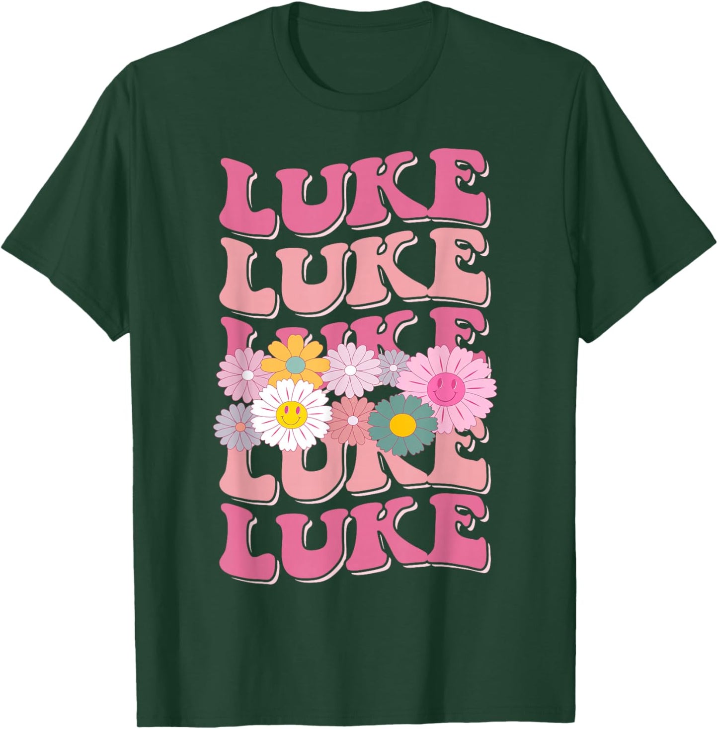 Girl Retro Luke First Name Personalized Groovy 80's T-Shirt - T-Shirt | Forest