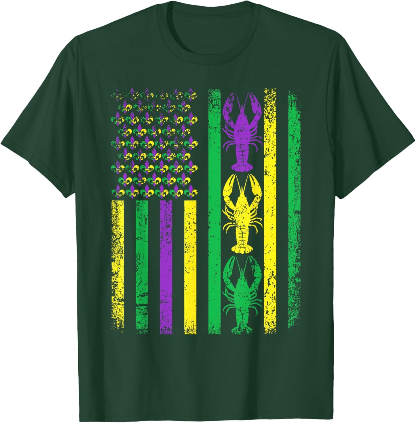 Retro Mardi Gras USA American Flag Crawfish Parade Men Women T-Shirt - T-Shirt | Forest