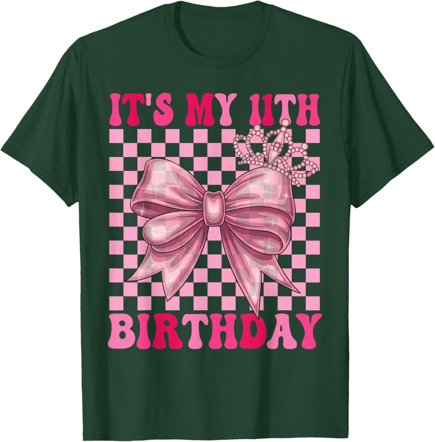 11th Birthday Girl Coquette Bow 11 Year Old Party Girl T-Shirt - T-Shirt | Forest