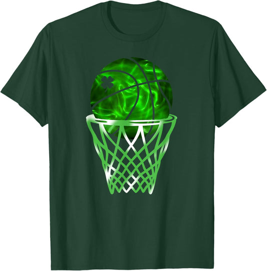Retro Basketball Shamrock Irish St Patricks Day Men Kids Boy T-Shirt - T-Shirt | Forest