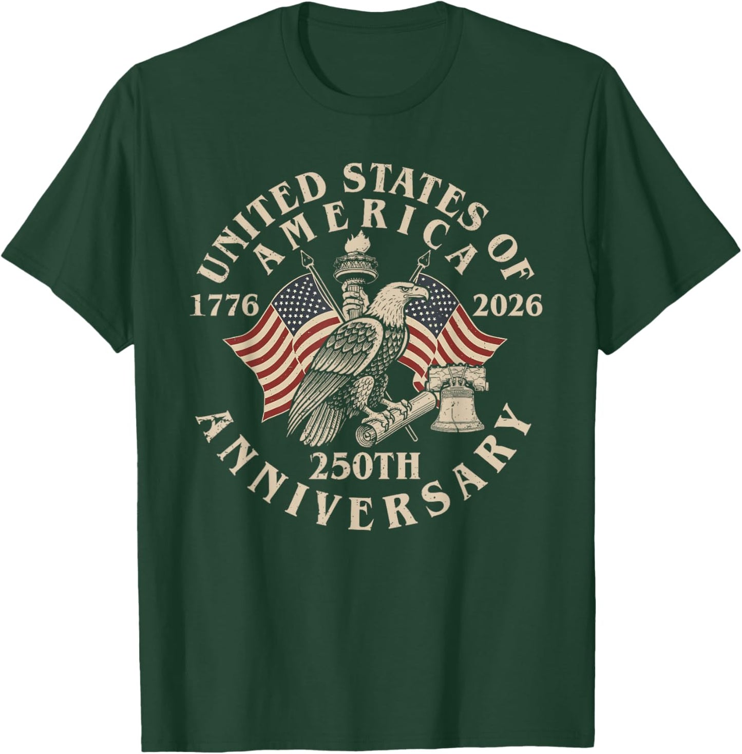 250 Years American 250th Anniversary 1776-2026 4th of July T-Shirt - T-Shirt | Forest