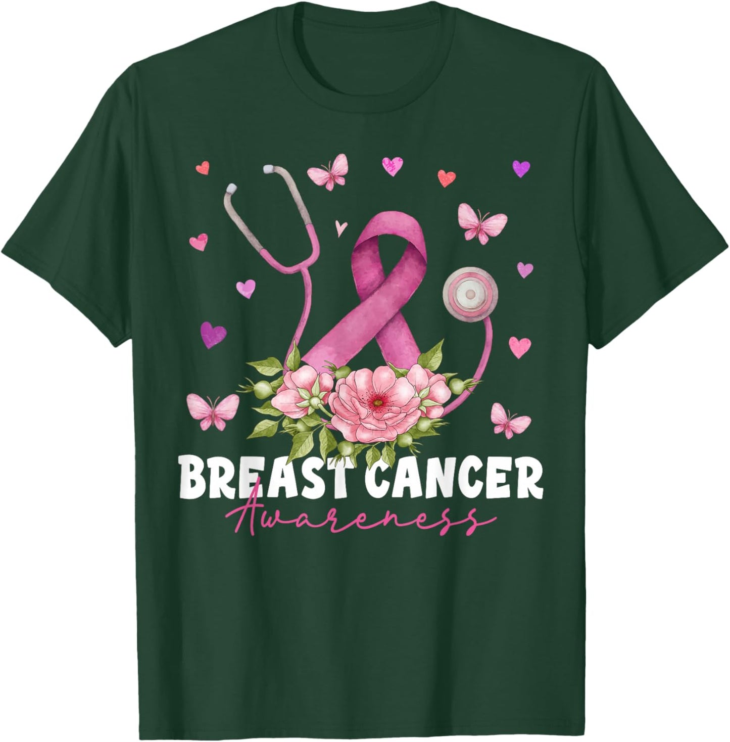 Breast Cancer Awareness Pink Stethoscope Nurse Medical Women T-Shirt - T-Shirt | Forest