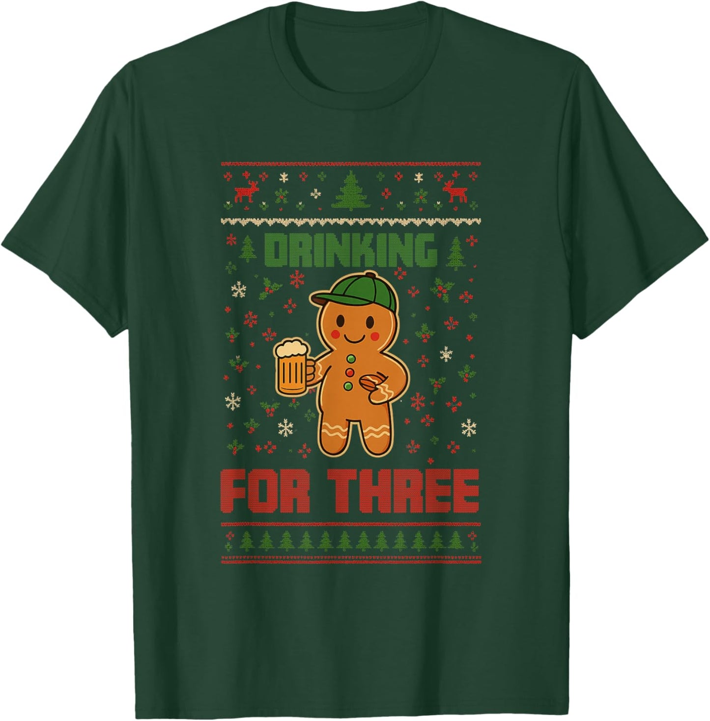 Drinking for Three Pregnancy Announcement Ugly Sweater Xmas T-Shirt - T-Shirt | Forest