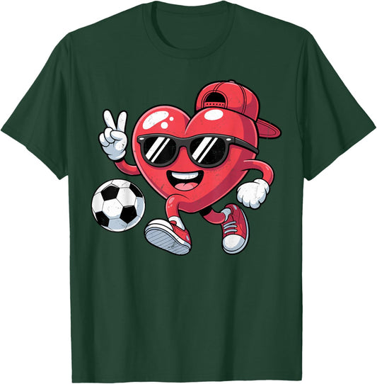 Valentines Day Heart Playing Soccer Boys Men Kids T-Shirt - T-Shirt | Forest
