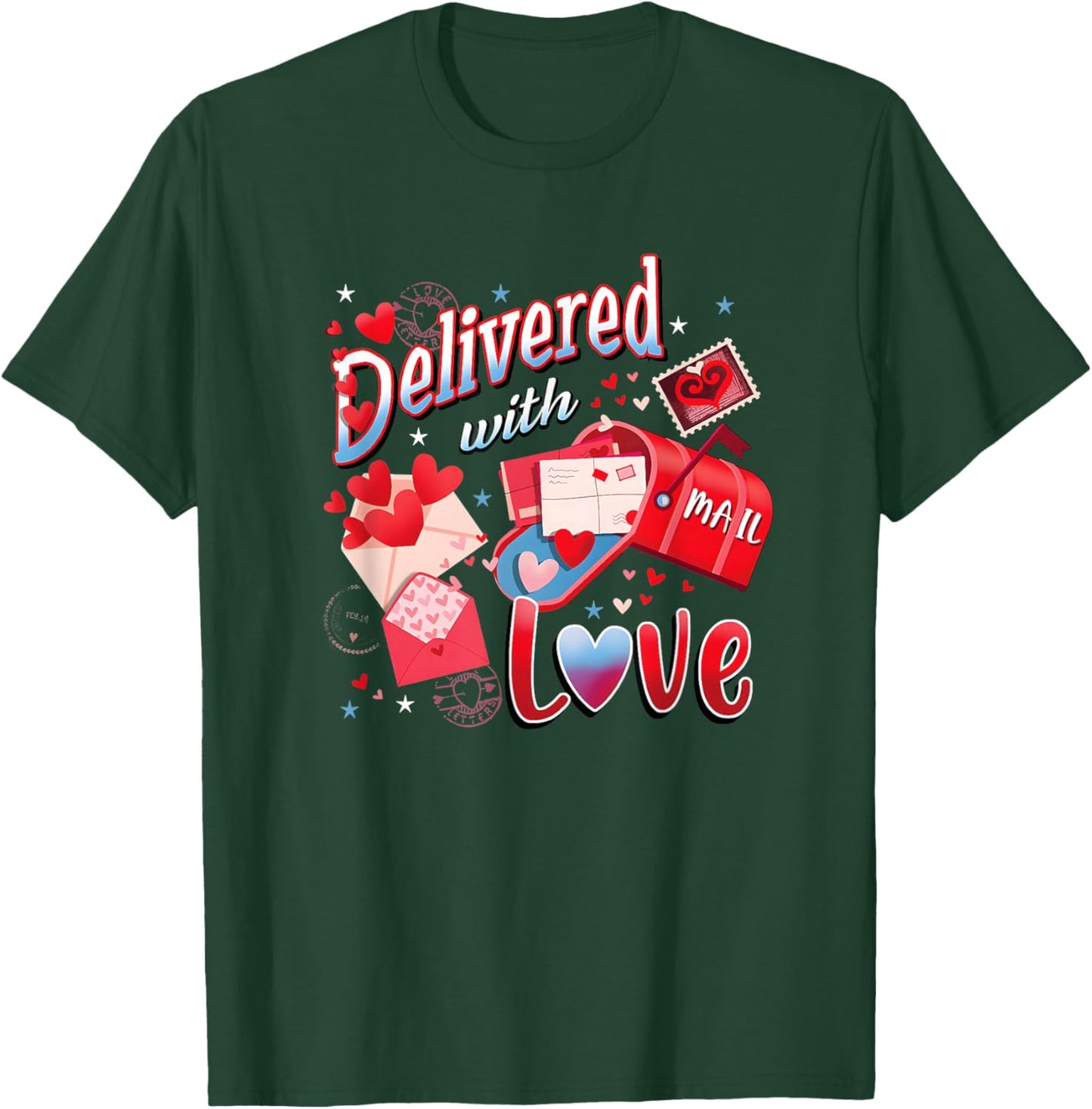 Delivered with Love Valentines Mail Carrier Postal Worker T-Shirt - T-Shirt | Forest