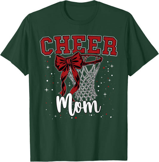 Red Cheer Mom Bow Sport Basketball Game Cheerleading Mama T-Shirt - T-Shirt | Forest