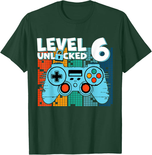 Level 6 Unlocked 6th Birthday 6 Year Old Gamer T-Shirt - T-Shirt | Forest