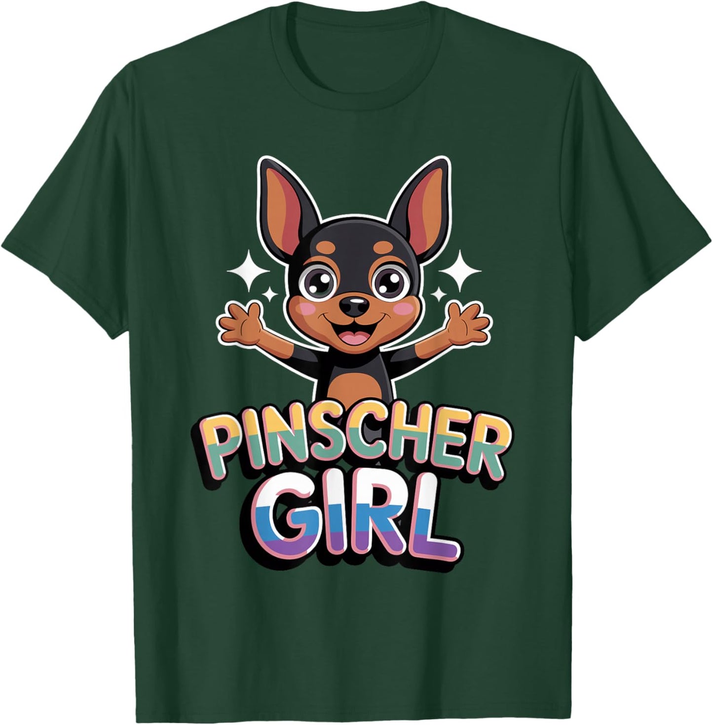 Pinscher Girl Cartoon Min Pin Small Mini Dog Pet Dog Breed T-Shirt - T-Shirt | Forest