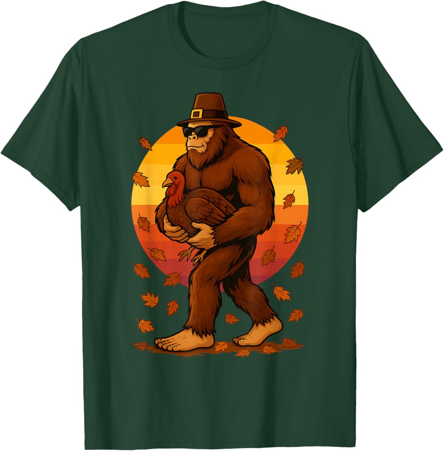 Vintage Bigfoot Pilgrim Turkey Thanksgiving Day Boys Men T-Shirt - T-Shirt | Forest
