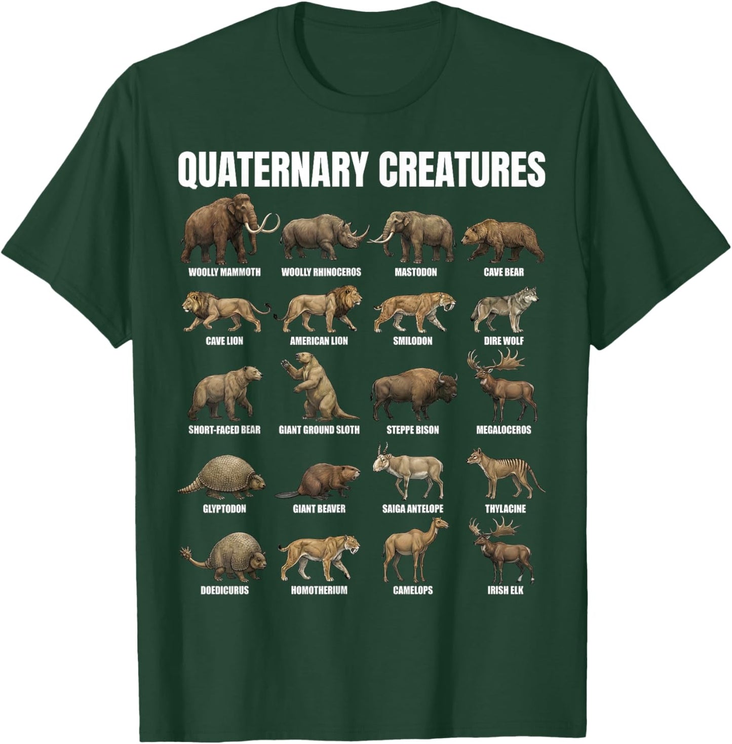 Quaternary Creatures Chart Pleistocene Megafauna Animals T-Shirt - T-Shirt | Forest