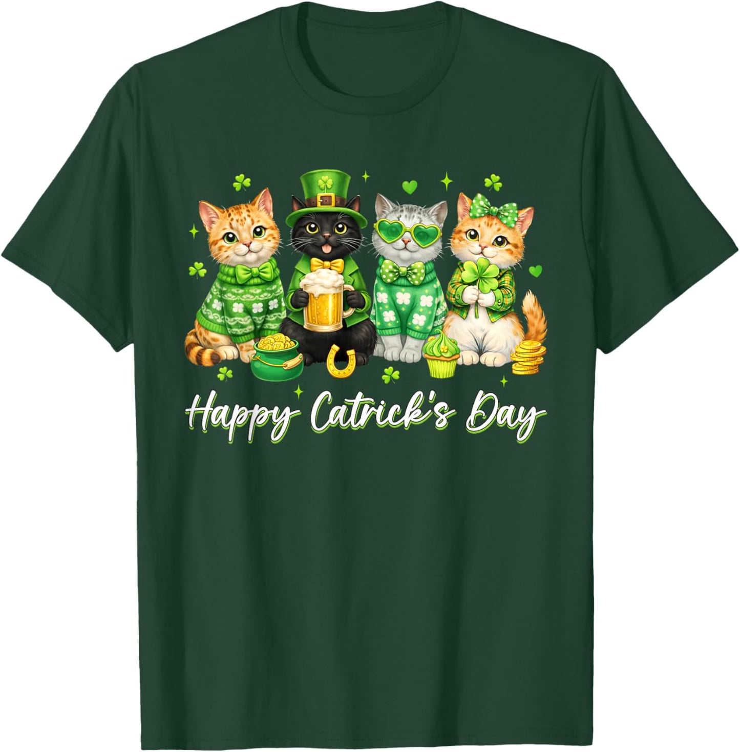 St Patricks Day Funny Catricks Day for Cat Lover Women Girls T-Shirt - T-Shirt | Forest