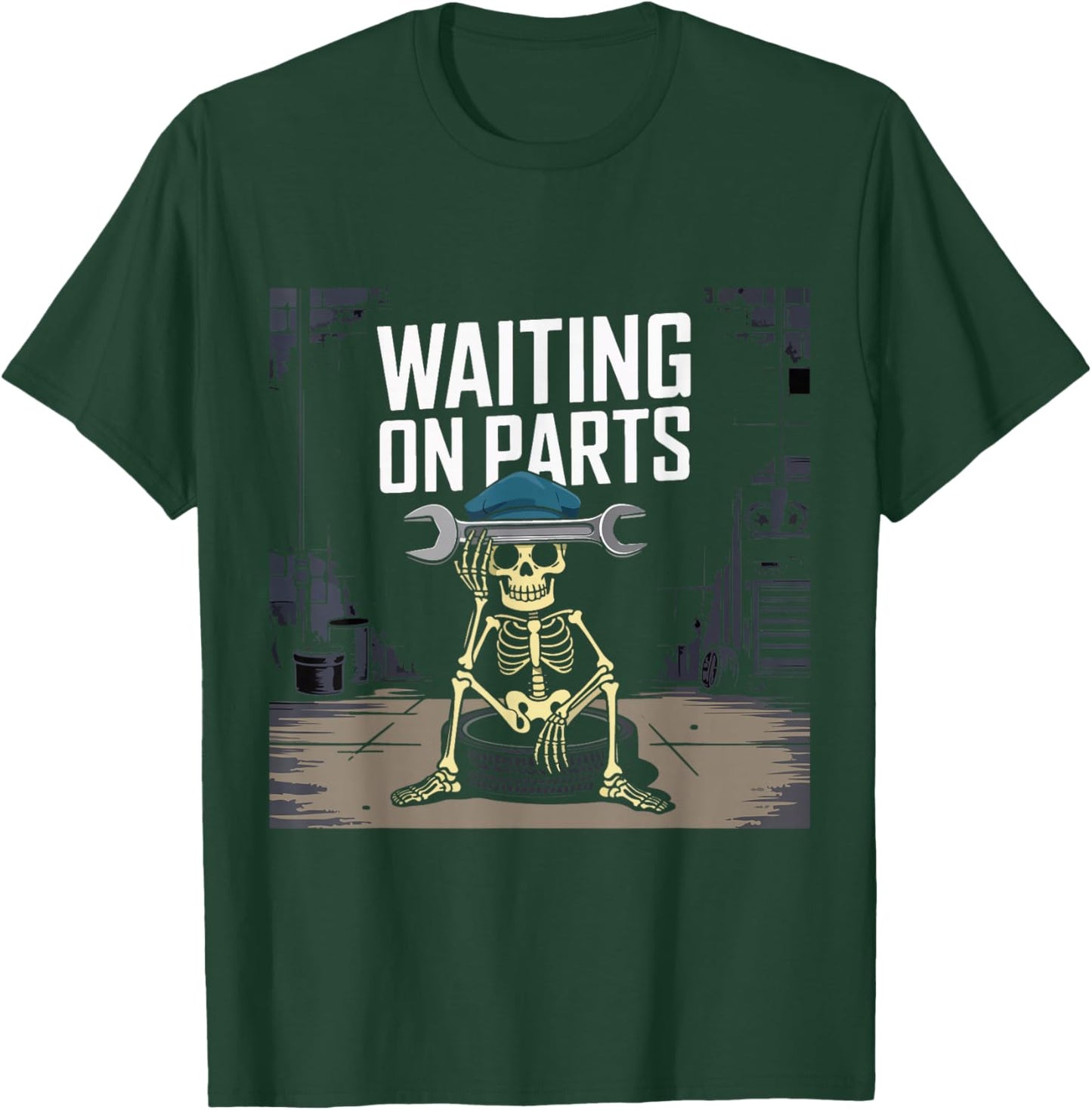 Funny Waiting On Parts Mechanic Skeleton Auto Repair Life T-Shirt - T-Shirt | Forest