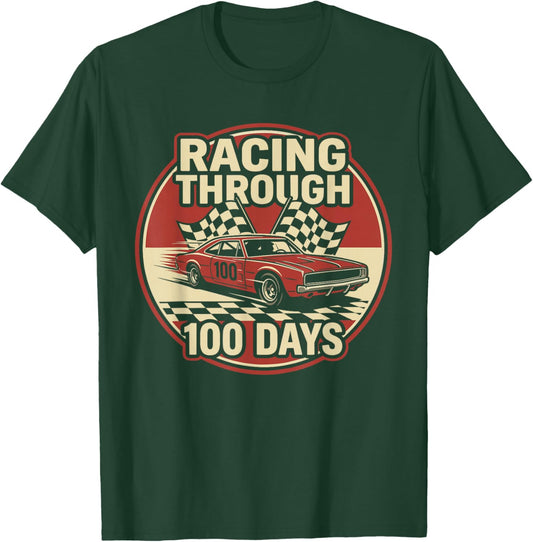 100 Days of School Race Car Racing Happy 100th Day T-Shirt - T-Shirt | Forest