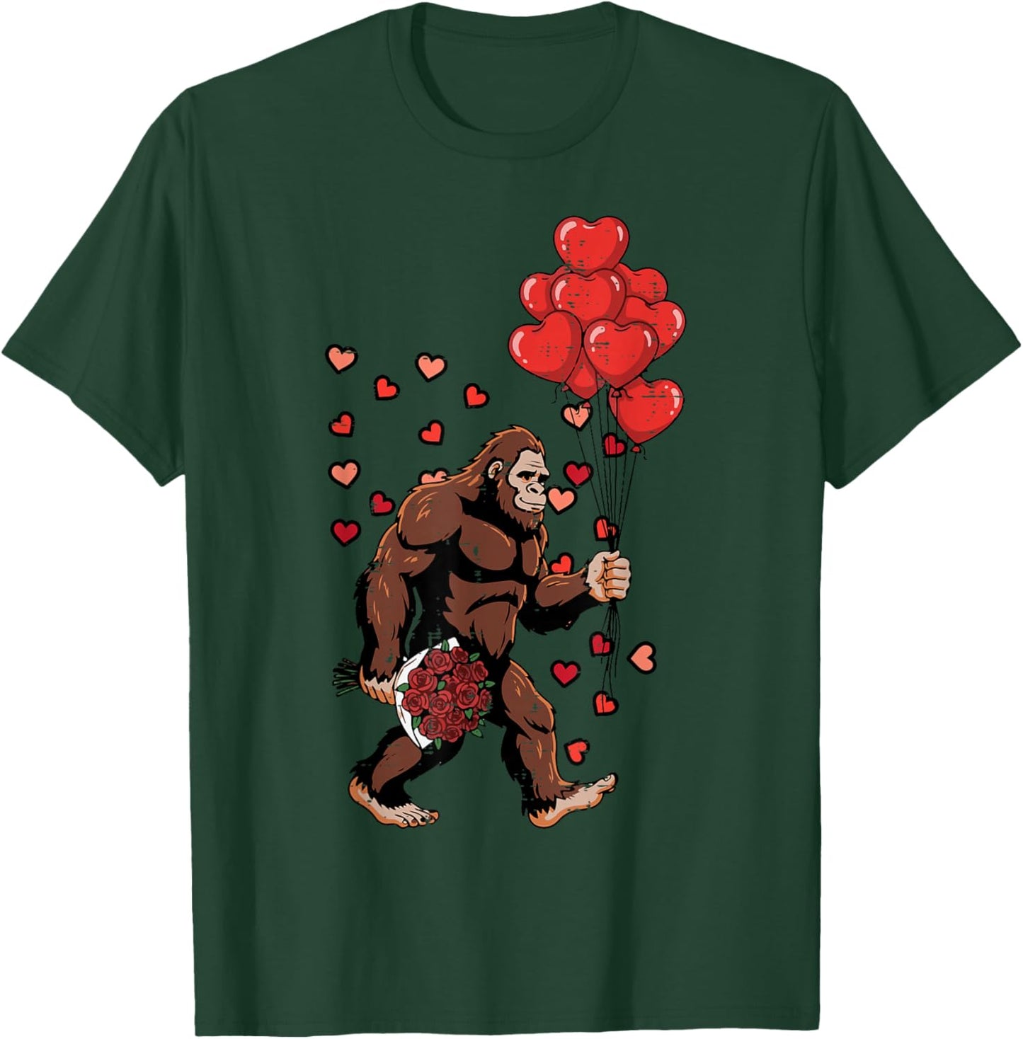 Valentines Day Bigfoot Balloons Sasquatch Men Boys Kids T-Shirt - T-Shirt | Forest