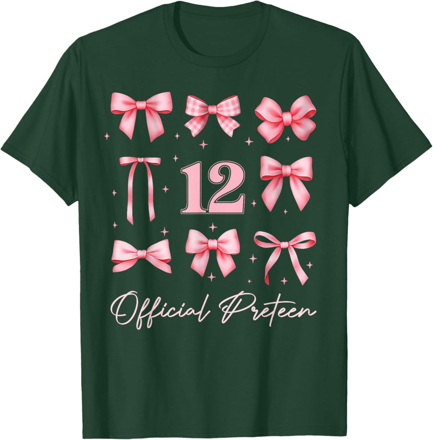 Kids 12th Birthday Girl Coquette Bow Pink Official Preteen T-Shirt - T-Shirt | Forest