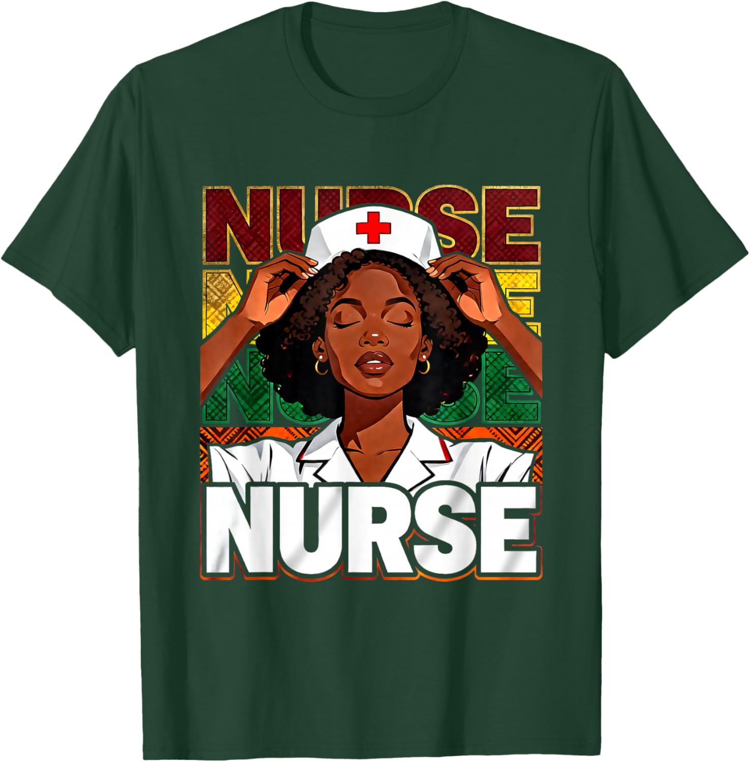 Afro Black Nurse Pride African Pattern RN LPN CNA T-Shirt - T-Shirt | Forest