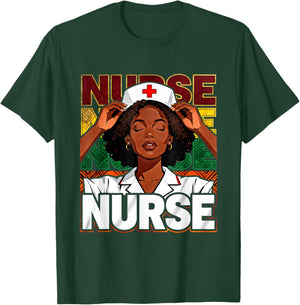 Afro Black Nurse Pride African Pattern RN LPN CNA T-Shirt - T-Shirt | Forest